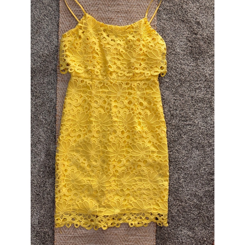 Nanette Lepore Yellow Floral Lace Sheath Dress Womens 8 Adjustable Straps